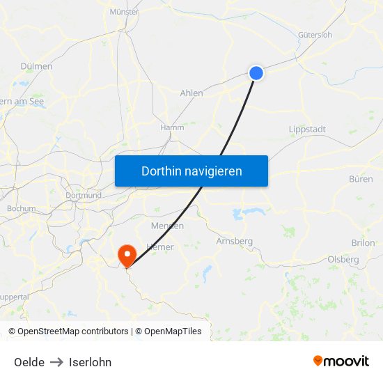 Oelde to Iserlohn map