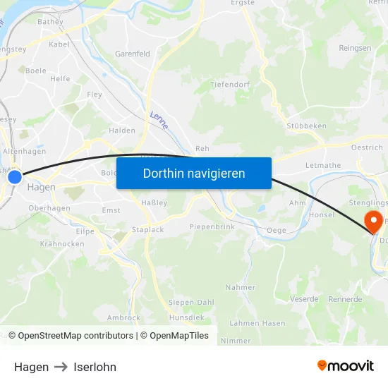 Hagen to Iserlohn map