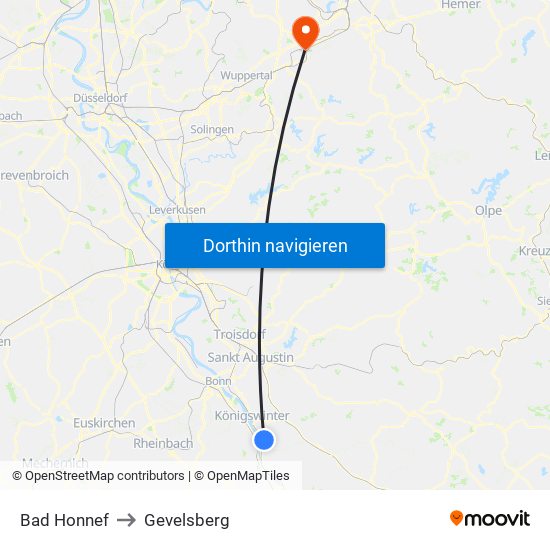 Bad Honnef to Gevelsberg map