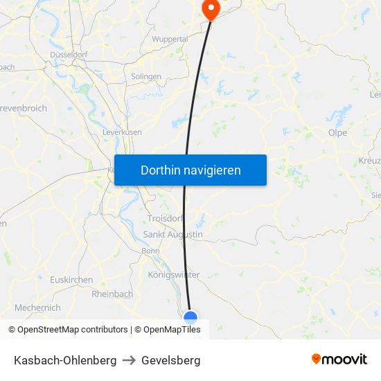 Kasbach-Ohlenberg to Gevelsberg map