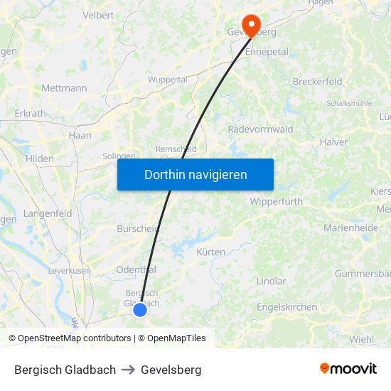 Bergisch Gladbach to Gevelsberg map