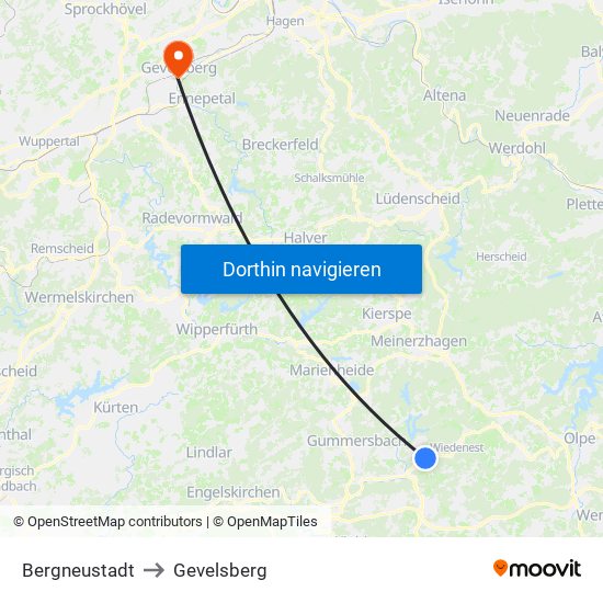 Bergneustadt to Gevelsberg map