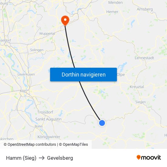 Hamm (Sieg) to Gevelsberg map