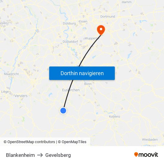 Blankenheim to Gevelsberg map