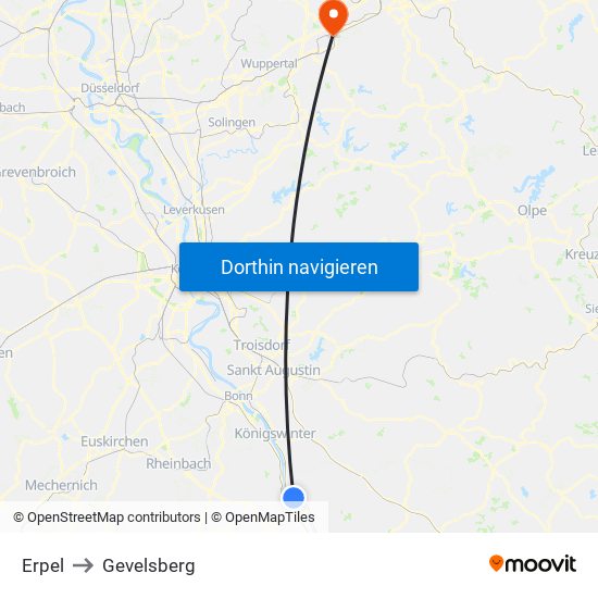 Erpel to Gevelsberg map