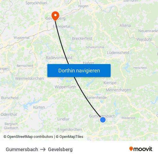 Gummersbach to Gevelsberg map