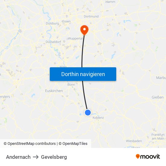 Andernach to Gevelsberg map