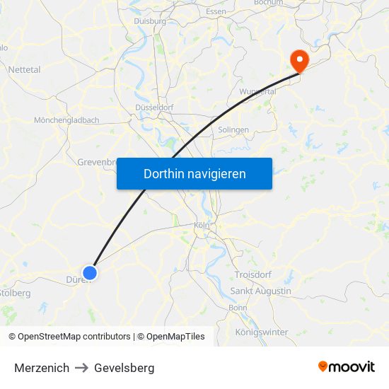 Merzenich to Gevelsberg map