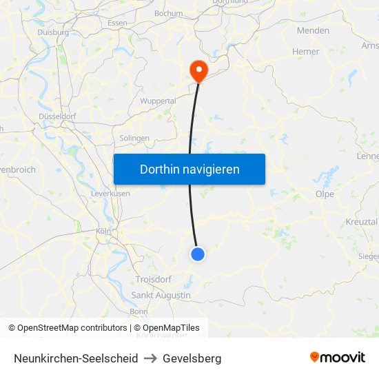 Neunkirchen-Seelscheid to Gevelsberg map