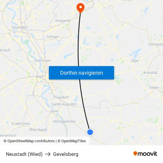 Neustadt (Wied) to Gevelsberg map