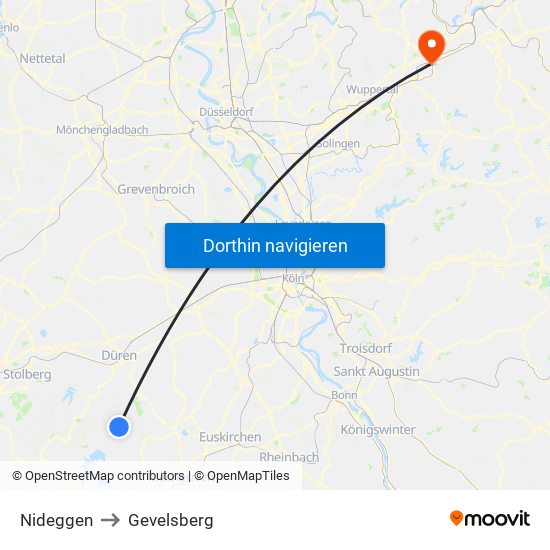 Nideggen to Gevelsberg map