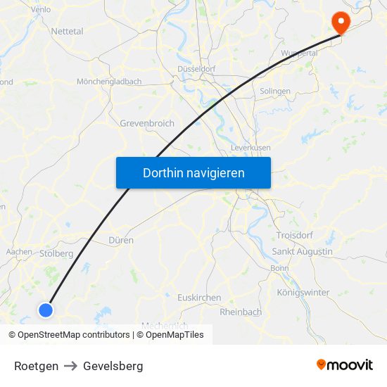 Roetgen to Gevelsberg map