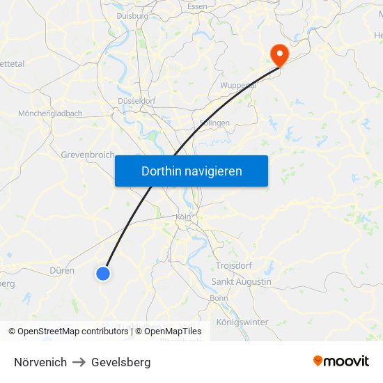 Nörvenich to Gevelsberg map