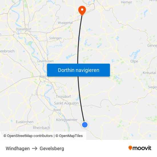 Windhagen to Gevelsberg map