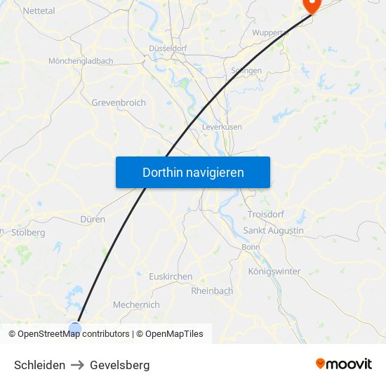 Schleiden to Gevelsberg map