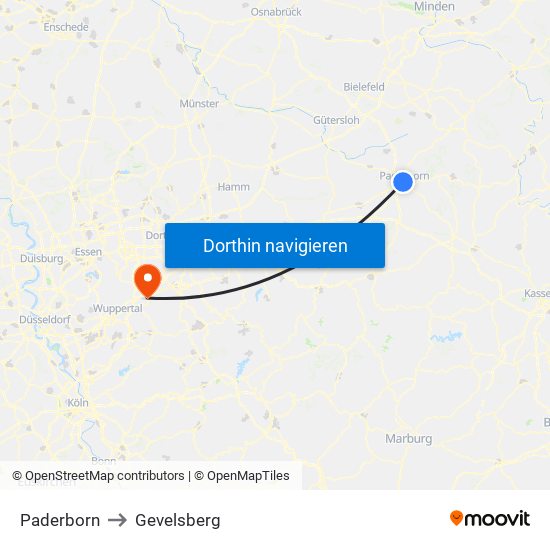 Paderborn to Gevelsberg map