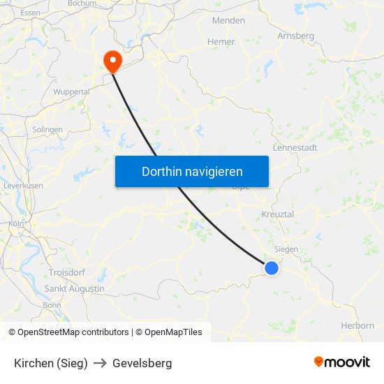 Kirchen (Sieg) to Gevelsberg map