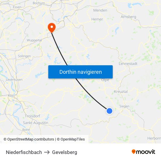 Niederfischbach to Gevelsberg map