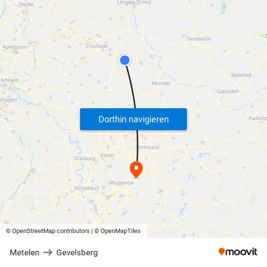 Metelen to Gevelsberg map