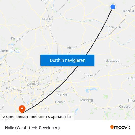 Halle (Westf.) to Gevelsberg map