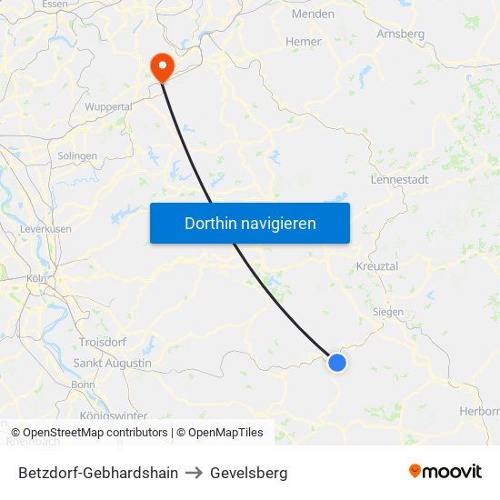 Betzdorf-Gebhardshain to Gevelsberg map