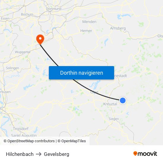 Hilchenbach to Gevelsberg map