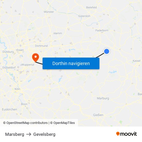 Marsberg to Gevelsberg map