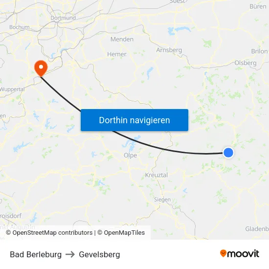 Bad Berleburg to Gevelsberg map