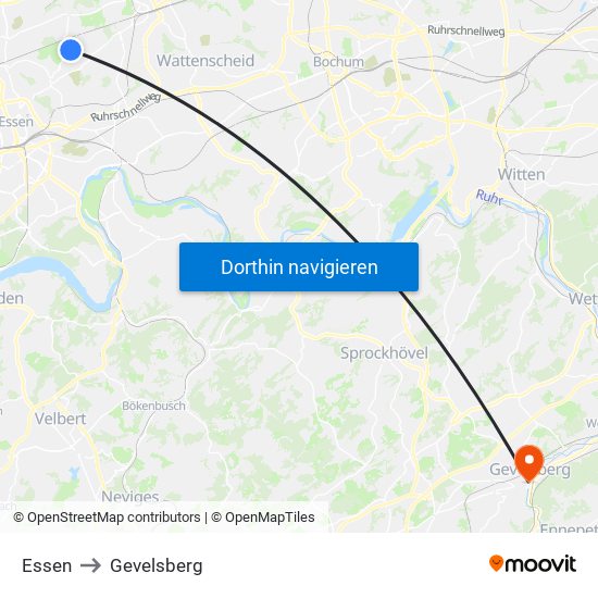 Essen to Gevelsberg map