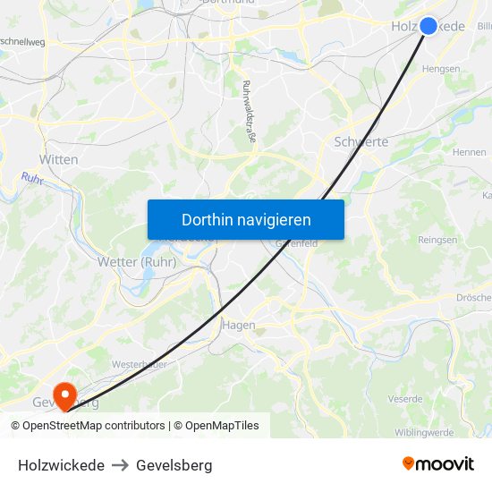 Holzwickede to Gevelsberg map