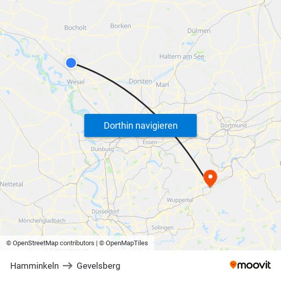 Hamminkeln to Gevelsberg map