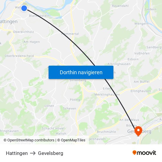 Hattingen to Gevelsberg map