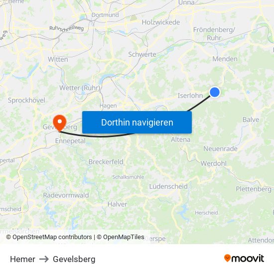 Hemer to Gevelsberg map