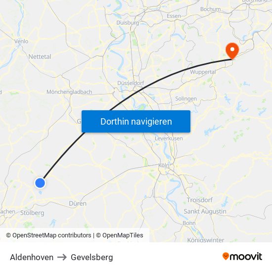 Aldenhoven to Gevelsberg map