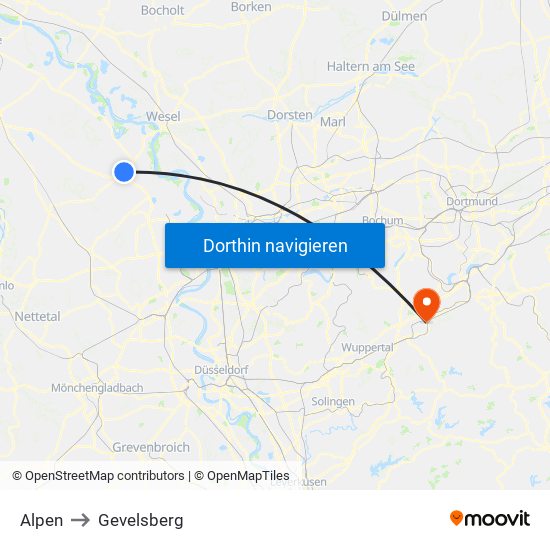 Alpen to Gevelsberg map