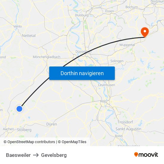 Baesweiler to Gevelsberg map