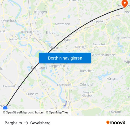 Bergheim to Gevelsberg map