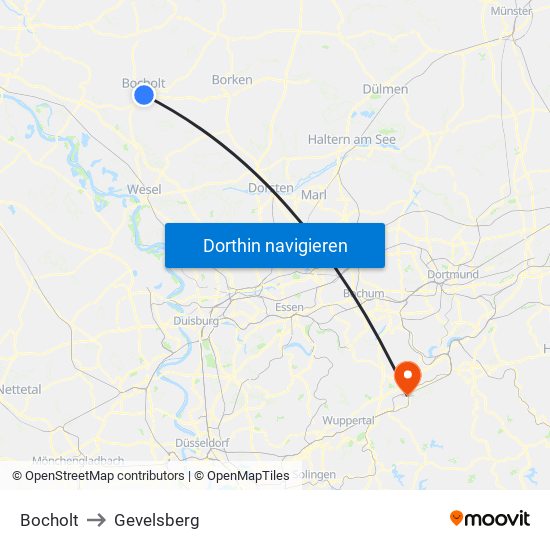 Bocholt to Gevelsberg map