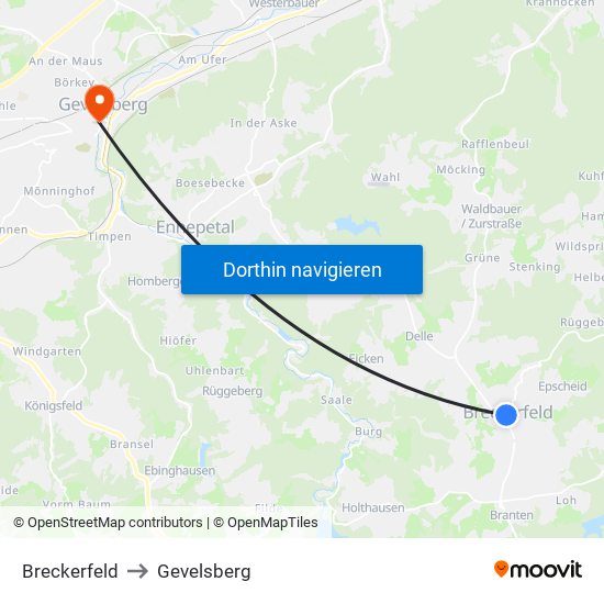 Breckerfeld to Gevelsberg map