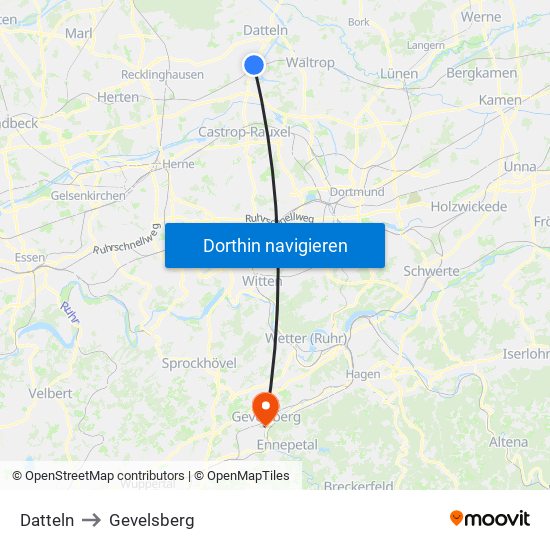 Datteln to Gevelsberg map