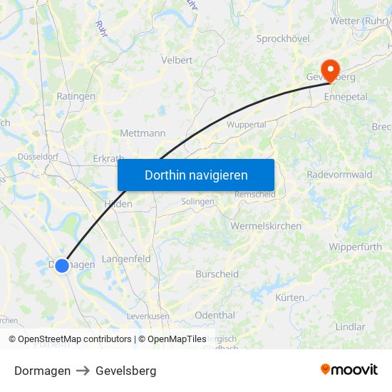 Dormagen to Gevelsberg map