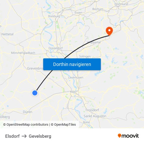 Elsdorf to Gevelsberg map