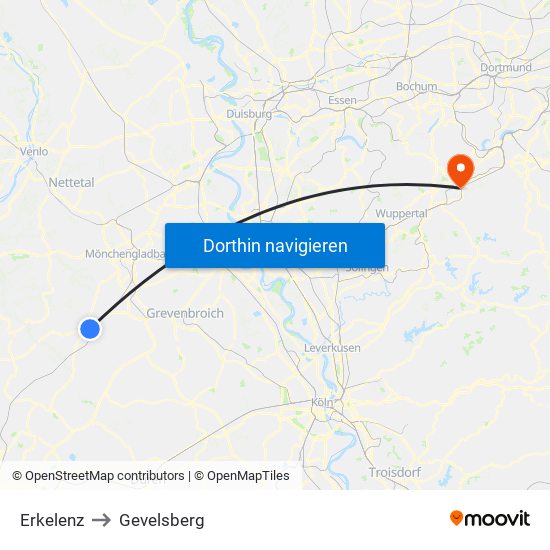 Erkelenz to Gevelsberg map