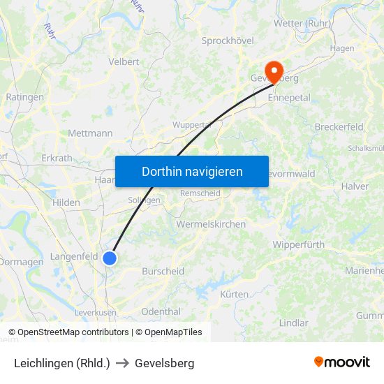 Leichlingen (Rhld.) to Gevelsberg map