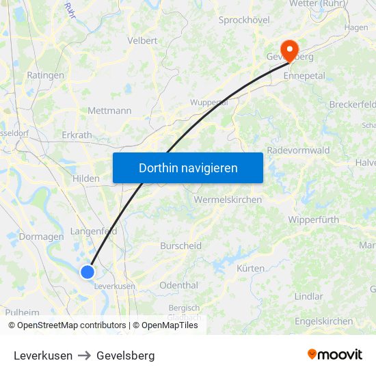 Leverkusen to Gevelsberg map