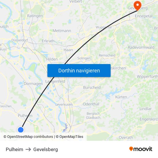 Pulheim to Gevelsberg map