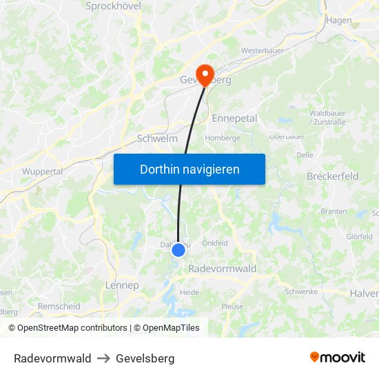 Radevormwald to Gevelsberg map