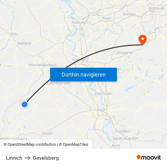 Linnich to Gevelsberg map