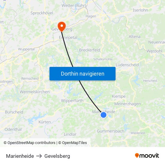 Marienheide to Gevelsberg map