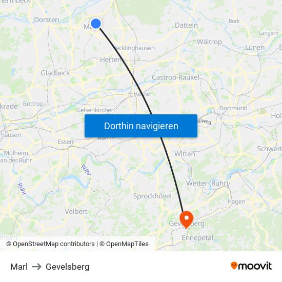 Marl to Gevelsberg map